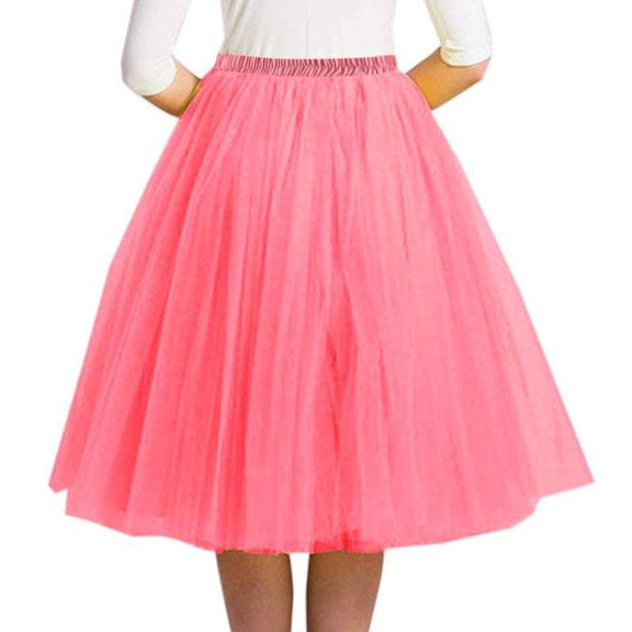 Wuxian Women Tutu Mini Skirt Elastic Waist Pleated Mesh Solid Color Ruffles Tiered Soft Drape Short A Line Elegant Ruched Layered Flowy Short Skirts,Pink,XL