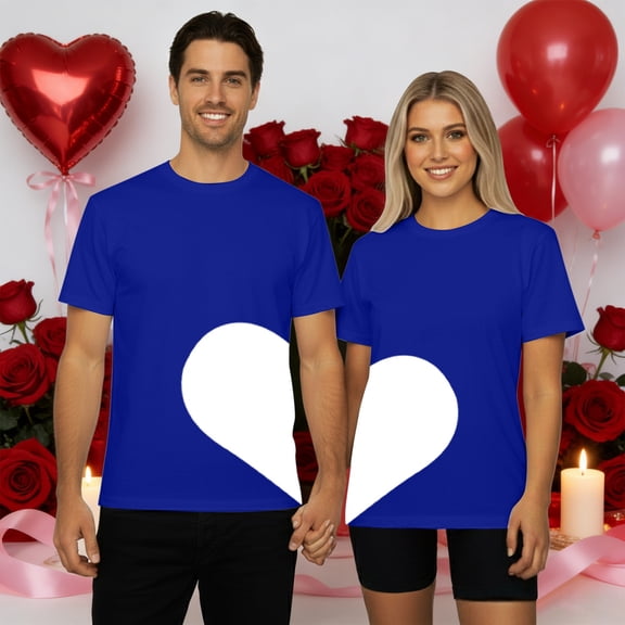 Wuxian Women Valentines Shirt Heartbeat Print Love Heart Graphic Crew Neck Short Sleeve Tee Top Loose Fit Soft Casual T Shirt For Couple Tee Dailywear,Blue,S