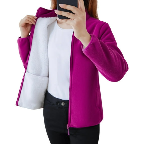 Wuxian Women Winter Plus Size Jacket Solid Long Sleeve Cozy Warm Thick Lined Coat Casual Loose Fit Basic Outwear Soft Flannel Shirt Top Cold Weather Casual Daily Wear,Purple,XXXXXL