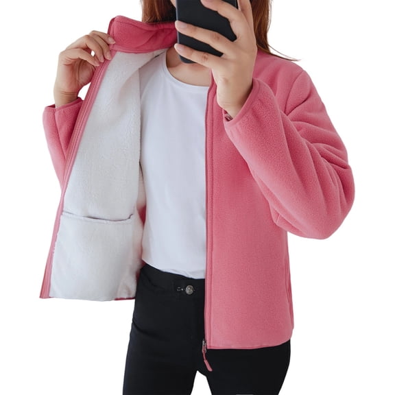 Wuxian Women Winter Plus Size Jacket Solid Long Sleeve Cozy Warm Thick Lined Coat Casual Loose Fit Basic Outwear Soft Flannel Shirt Top Cold Weather Casual Daily Wear,Light Pink,XXXXXL