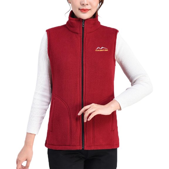 Wuxian Women Winter Vest Plus Size Sleeveless Full Zipper Soft Stand Collar Solid Thick Warm Jacket Cozy Lightweight Outdoor Basic Waistcoat Daily Wear,RD3,XXL