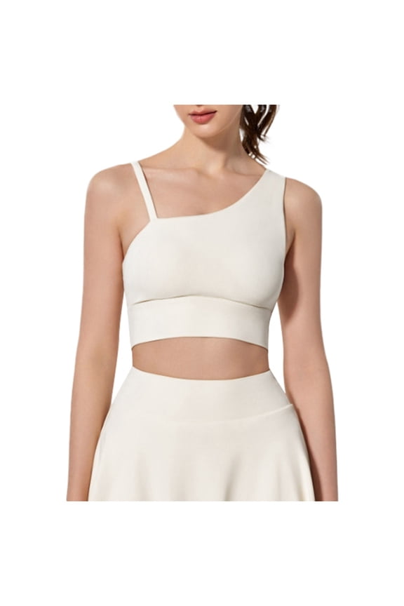 Womens Bras Solid Color One Shoulder Slash Neck Full Coverage Supportive Yoga Bra Tank Top Fashionable Seamless Cosual Athletic Dailywear Soft Bralettes Underwear,White,S