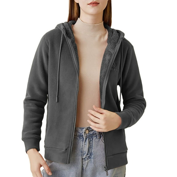 Wuxian Womens Casual Sweatshirt Heavyweight Wool Lined Jacket Long Sleeve Solid Zip Up Hoodies Winter Warm Open Front Cardigan Soft Cozy Thick Outerwear,Black,L