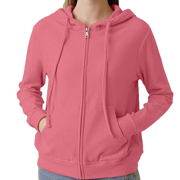 Wuxian Womens Casual Sweatshirt Heavyweight Wool Lined Jacket Long Sleeve Solid Zip Up Hoodies Winter Warm Open Front Cardigan Soft Cozy Thick Outerwear,Hot Pink,M