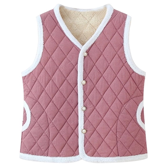 Wuxian Womens Coats Fuzzy Wool Lined Thermal Vest Quilted Thick Warm Padded Sleeveless Button Jacket Cozy Soft Waistcoat Layer Outerwear Tops Winter Clothes,Red,Xxxl