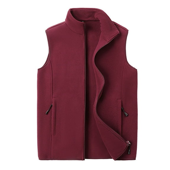 Wuxian Womens Coats Thick Warm Padded Vest Sleeveless Plus Size Zipper Up Stand Collar Solid Color Cozy Comfy Casual Outerwear Tops Winter Clothes,Red,M