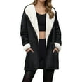 thumbnail image 1 of Wuxian Womens Jacket Full Zip Hooded Fuzzy Wool Lined Thick Warm Long Sleeve Outdoor Pullover Soft Thermal Lightweight Windproof Comfortable Casual Overcoat,Black,L, 1 of 5
