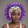 thumbnail image 1 of Wuxian Womens Satin Bonnet Hat Fashionable Soft Floral Print Hair Sleep Skullcap Leisure Soft Hair Wrap Slouch Breathable Curly Hair Bonnet Night Caps Pleated Ruched Shower Cap,Purple,One Size, 1 of 3