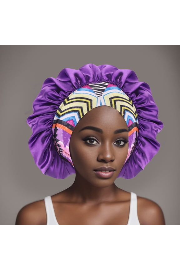 Womens Satin Bonnet Hat Fashionable Soft Floral Print Hair Sleep Skullcap Leisure Soft Hair Wrap Slouch Breathable Curly Hair Bonnet Night Caps Pleated Ruched Shower Cap,Purple,One Size