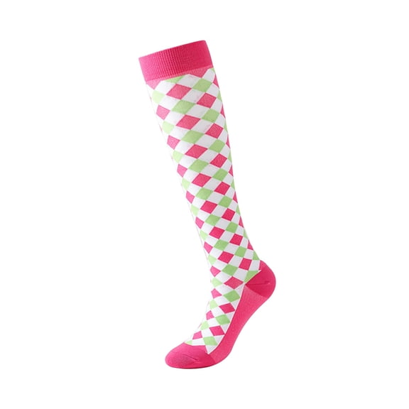 Wuxian Womens Socks Fashion Argyle Socks Thigh High Stocking Compression Casual Knee High Plaid Stockings Over Knee Comfy Dailywear,Pink,L