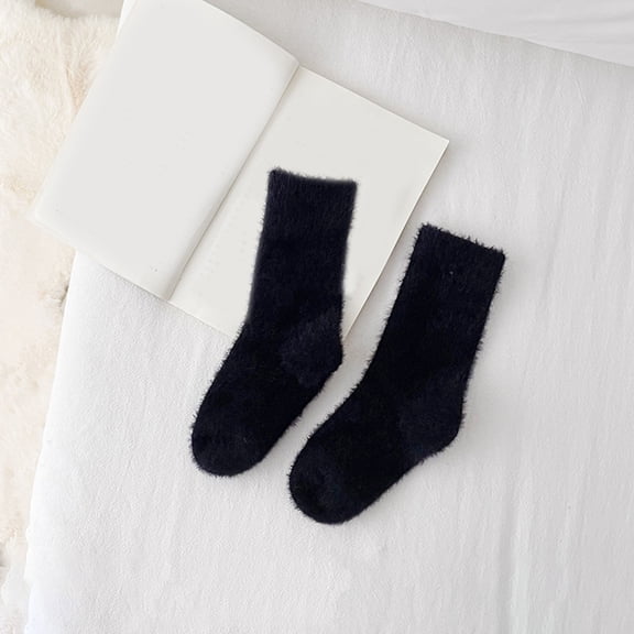 Wuxian Womens Socks Fashionable Thick Stockings Solid Colors Soft Comfortable Leisure Cotton Crew Socks Casual Breathable Socks,Black,L