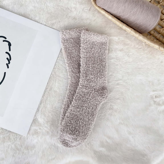 Wuxian Womens Socks Fuzzy Thick Thermal Solid Color Coral Velvet Crew Socks Warm Sleeping Stocking Breathable Lightweight Footwear,Grey,One Size