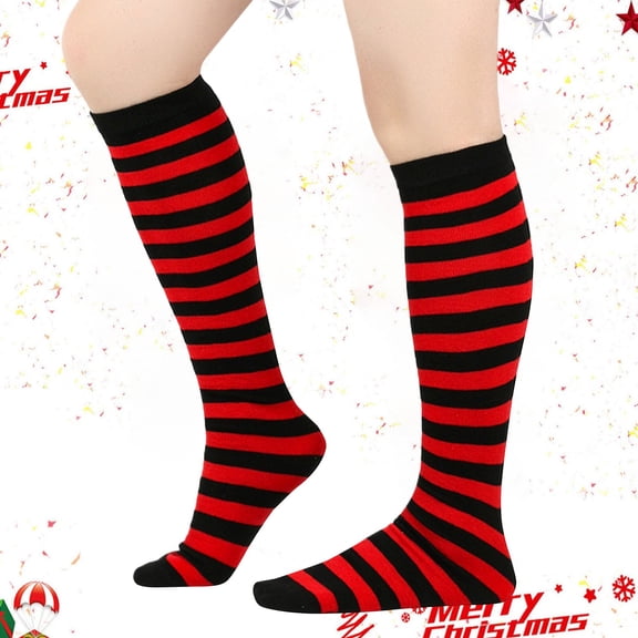Wuxian Womens Socks Ladies Striped Knee High Stockings Calf Socks Christmas Socks Soft Cozy Casual Breathable Socks,Watermelon Red,One Size