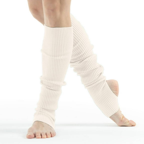 Wuxian Womens Socks Leg Warmers Solid Color Knitting Dance Yoga Knee High Socks Casual Soft Cozy Breathable Lightweight Footwear,Beige,One Size