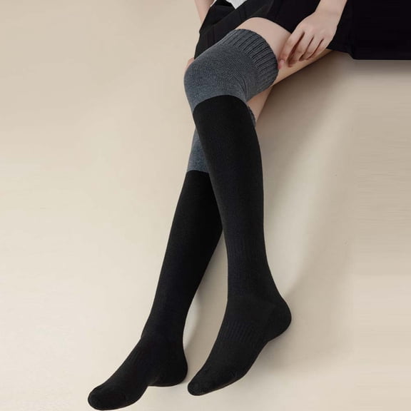 Wuxian Womens Socks Solid Color Thigh Pantyhose High Socks Extra Long Stocking Leg Warmers Solid Color Slim Over The Knee Stockings Comfy Dailywear,Black,One Size