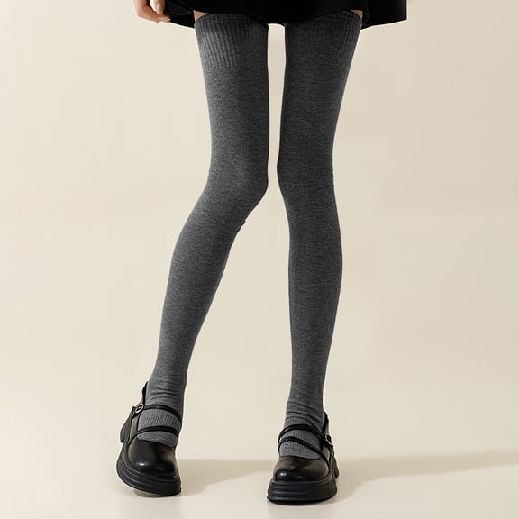 Wuxian Womens Socks Solid Color Thigh Pantyhose High Socks Extra Long Stocking Leg Warmers Solid Color Slim Over The Knee Stockings Comfy Dailywear,Grey,One Size