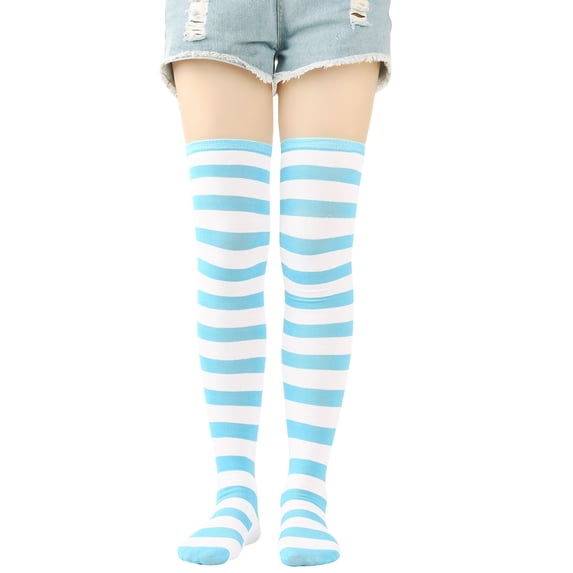 Wuxian Womens Socks Vintage Striped Leg Warmers Bohemian Pattern Stocking Thighs Over The Knee Thick Leggings Fashion Soft Stretch Boots Ocks Comfy Dailywear,Blue,One Size