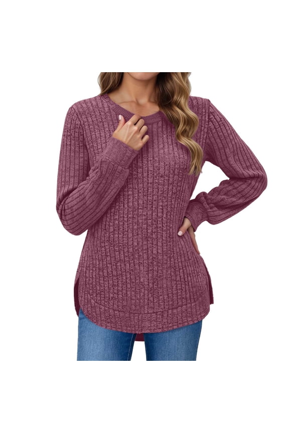 Womens Sweater Classic Round Neck Long Sleeve Slim Fit Pullover Knitted Sweater Curved Hem Casual Cozy Breathable Outwear Casual Sweater Clothes Trendy Outfits,Rd1,S