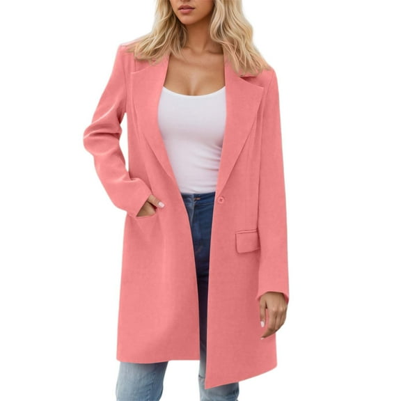 Wuxian Womens Trench Coat Solid Color Button Down Long Sleeve Notched Collar Jacket Long Length Overcoat Autumn Winter Windbreaker Coat Street Wear,RD1,M