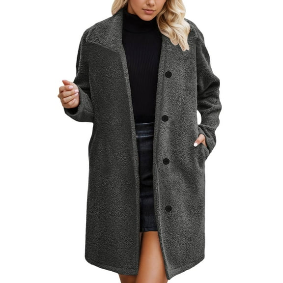 Wuxian Womens Winter Trench Coat Long Sleeve Double Plus Size Wool Coat For Autumn Winter Warm Windbreaker Full Length Comfortable Jacket With Pocket,Grey,M