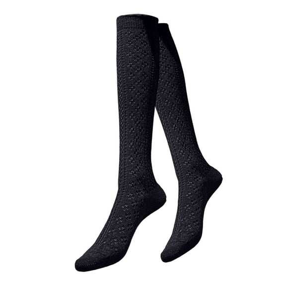 Wuxian Wool Socks Fishnet Stockings Hollow Out Mesh Thigh High Socks Solid Stretchable Comfortable Sheer Knee High Socks Comfy Dailywear,Black,One Size
