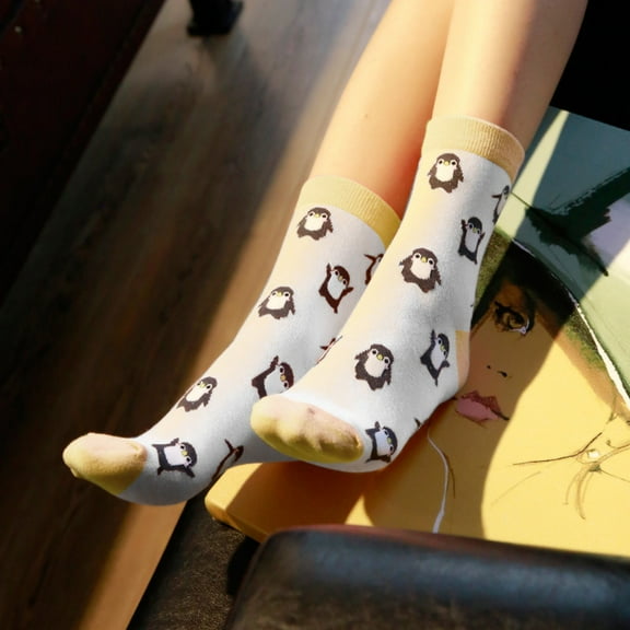 Wuxian Wool Socks For Women Funny Penguin Animal Print Ankle Socks Personality Low Cut Soft Cozy Stocking Comfy Dailywear,Yellow,One Size