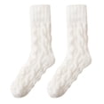 thumbnail image 1 of Wuxian Wool Socks For Women Solid Fuzzy Crew Socks Thick Warm Plus Stockings Soft Winter Thermal Stocking Fuzzy Socks,White,One Size, 1 of 4