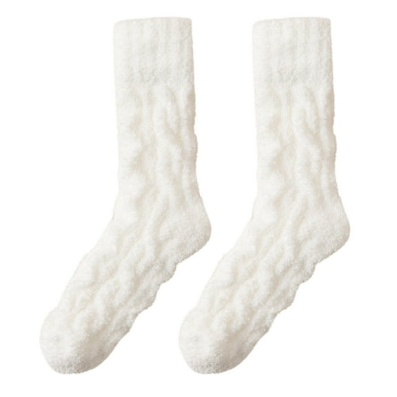 Wuxian Wool Socks For Women Solid Fuzzy Crew Socks Thick Warm Plus Stockings Soft Winter Thermal Stocking Fuzzy Socks,White,One Size