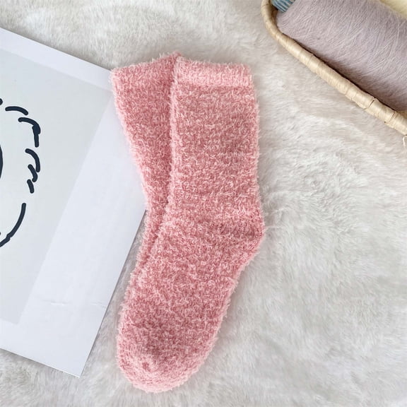 Wuxian Wool Socks Fuzzy Thick Thermal Solid Color Coral Velvet Crew Socks Warm Sleeping Stocking Breathable Lightweight Footwear,Pink,One Size