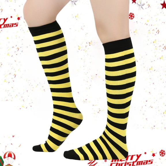 Wuxian Wool Socks Ladies Striped Knee High Stockings Calf Socks Christmas Socks Soft Cozy Fuzzy Socks,Yellow,One Size
