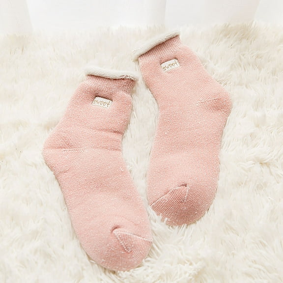 Wuxian Wool Socks For Women Fuzzy Lined Thick Wool Crew Socks Warm Winter Soft Thermal Cozy Boot Slipper Socks Breathable Lightweight Footwear,Pink,One Size