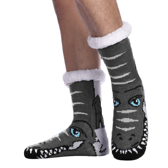 Wuxian Wool Socks For Women Fuzzy Slipper Socks Thick Warm Plush Lined Cute Animal Pattern Winter Thermal Non- Booties Stocking Fuzzy Socks,Grey,One Size