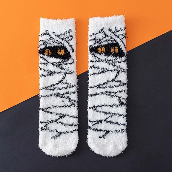 Wuxian Wool Socks For Women Fuzzy Thick Thermal Cute Funny Printed Coral Velvet Crew Socks Warm Sleeping Stocking Breathable Lightweight Footwear,White1,One Size