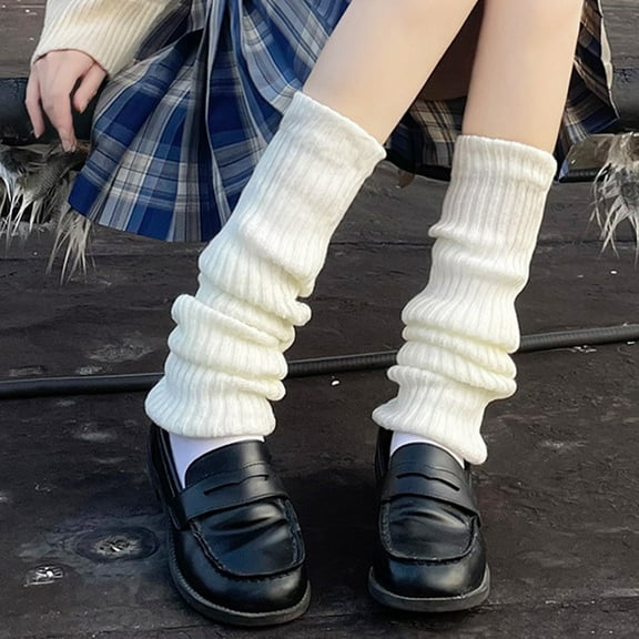 Wuxian Wool Socks For Women Leg Warmers Solid Knitted Zipper Over The Knee Stocking Bow Soft Stretchy Thigh Knee High Socks Fuzzy Socks,White,One Size