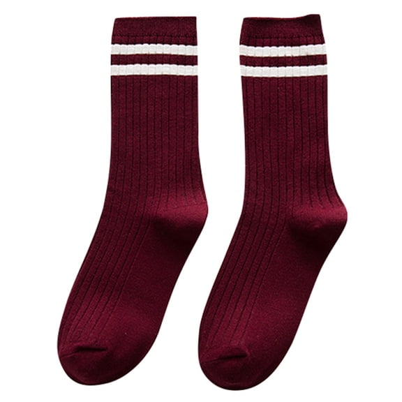 Wuxian Wool Socks For Women Striped Knit Ribbed Athletic Sport Crew Socks Cozy Running Hiking Casual Relaxed Fit Casual Breathable Socks,Wine,One Size