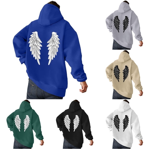 Wuxian Y2k Gothic Graphic Hoodies For Men Wing Print Sweatshirts Long Sleeve Streetwear