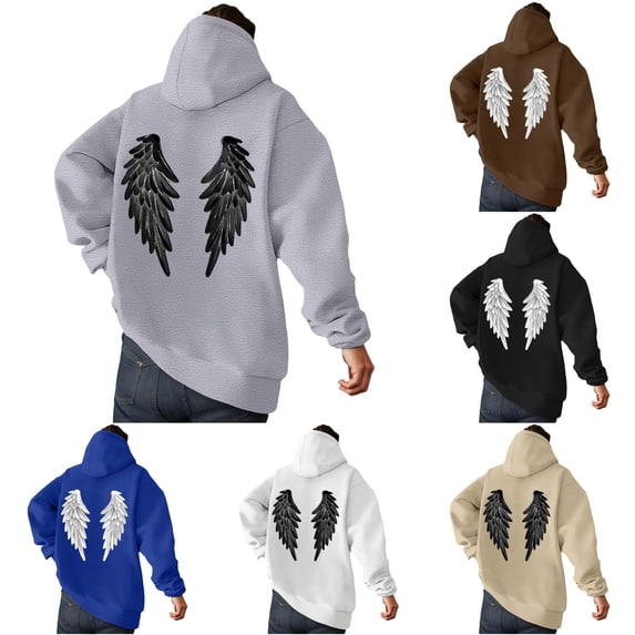 Wuxian Y2k Gothic Graphic Hoodies For Men Wing Print Sweatshirts Long Sleeve Streetwear
