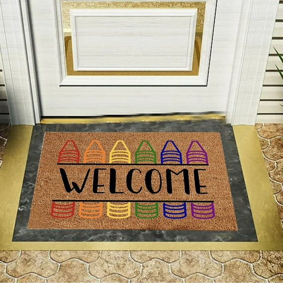 Wuxinga Wear-Resistant Indoor Welcome Mat Crayon Theme for Classroom