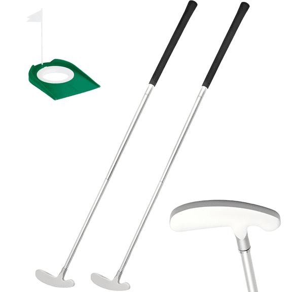 Wuxiuli Two-Way Ambidextrous Golf Putter Set with Putting Cup, 33in Aluminum, Silvery, 3 Pieces