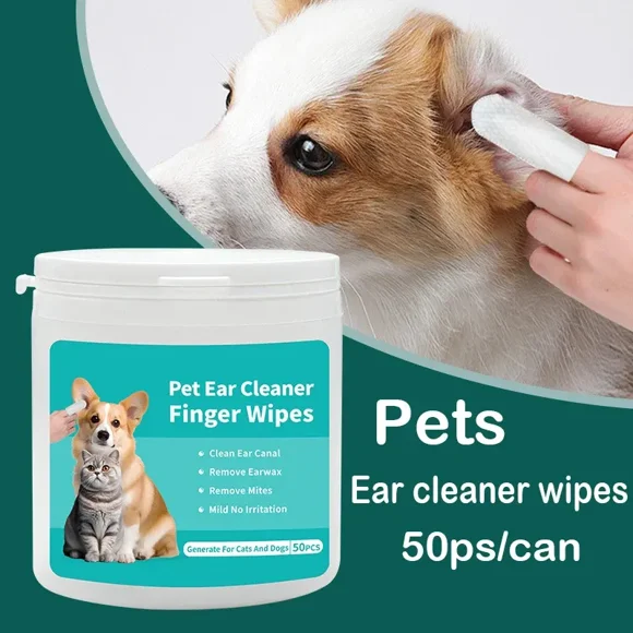 Wuyanaa 50 PCS Pet Cleaning Products Ear Cleaning Wipes Ear Care Fingertips Ear Mite Removal Cat and Dog Ear Cleaning Pet Products