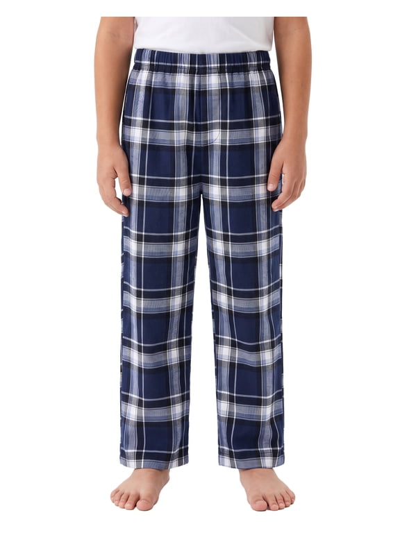 Boys Pajama Pants Soft Micro Fleece Pajama Bottoms for Kids Printed Plaid Design Boy's Sleepwear Navy/White 10-12y