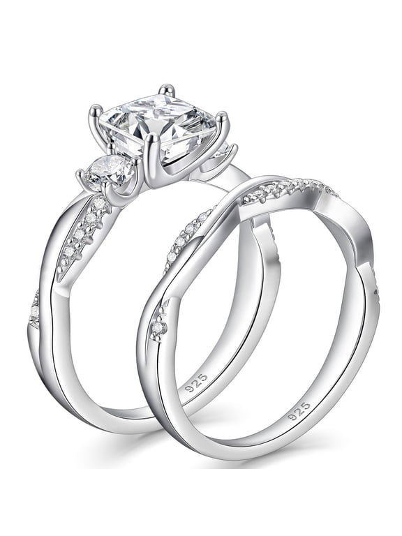 1.4 Ct Princess Moissanite Wedding Ring Sets Twisted Band 925 Sterling Silver Rings for Women Size 10
