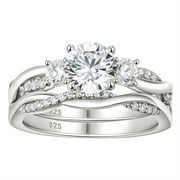 Wuziwen 1.8 Ct Wedding Rings Twisting Band Bridal Ring Sets for Her Round Cut 925 Sterling Silver Cubic Zirconia Size 6