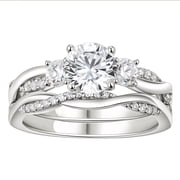 Wuziwen 1.8 Ct Wedding Rings Twisting Band Bridal Ring Sets for Her Round Cut CZ 18K White Gold Plated Size 6