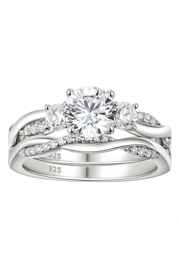 1.8 Ct Wedding Rings Twisting Band Bridal Ring Sets for Her Round Cut 925 Sterling Silver Cubic Zirconia Size 8