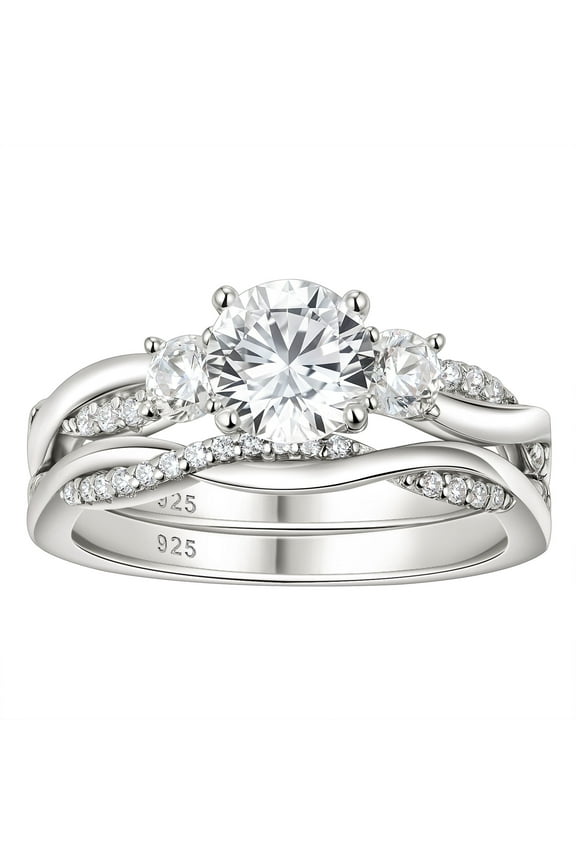 1.8 Ct Wedding Rings Twisting Band Bridal Ring Sets for Her Round Cut 925 Sterling Silver Cubic Zirconia Size 9