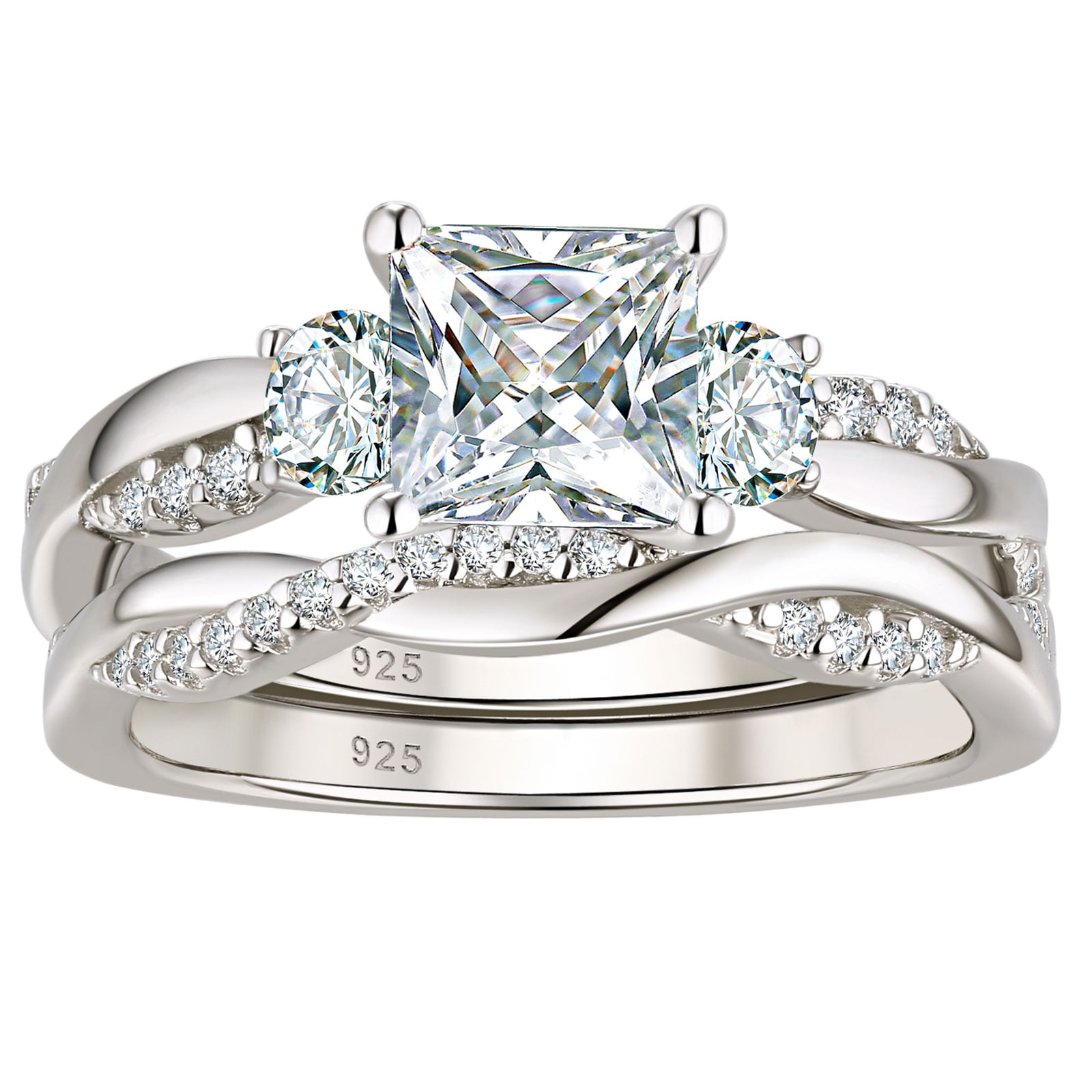 Real 925 Princess Cut Wedding sale Band Ring