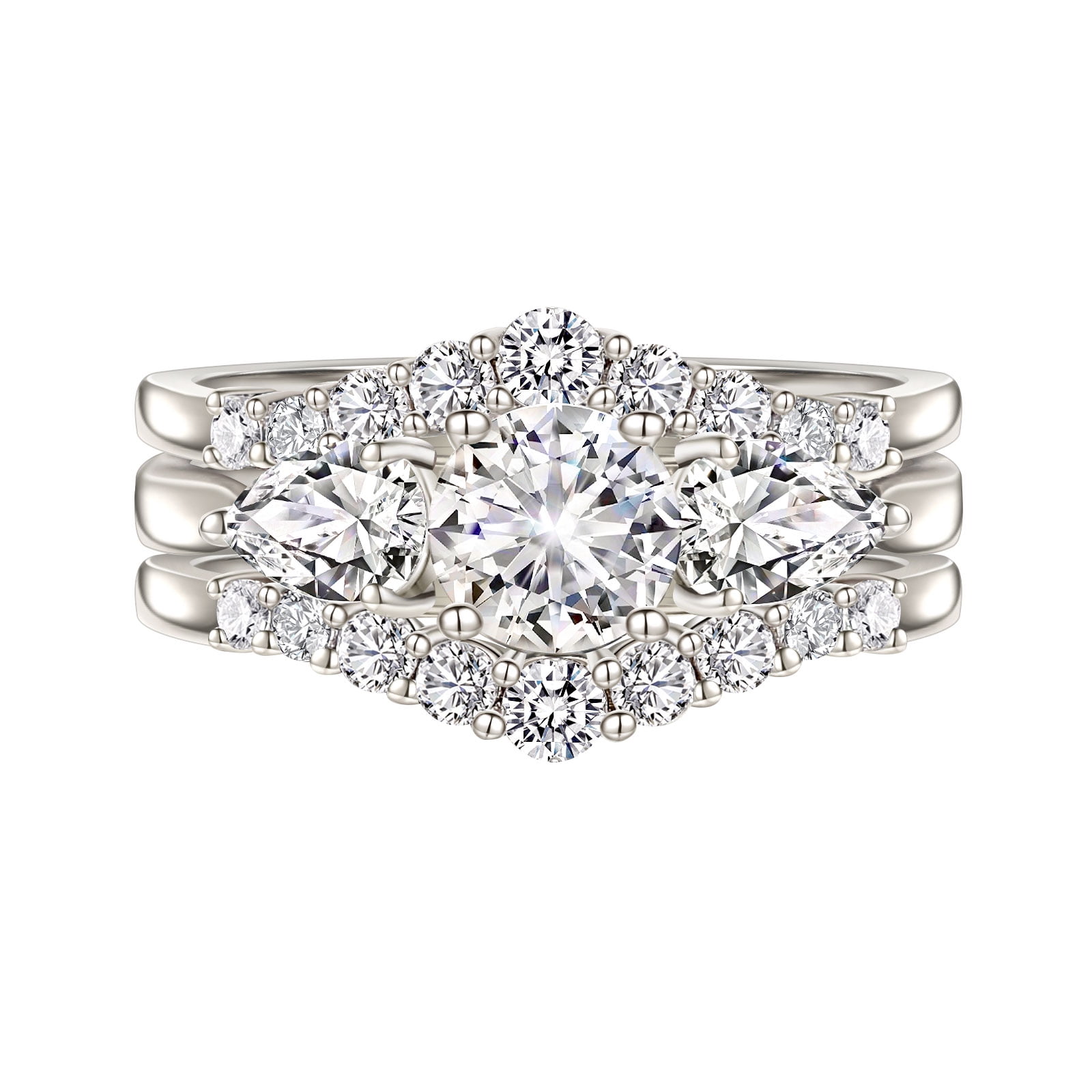 Wuziwen 1 Carat Wedding Ring Set for Women 3Pcs Engagement Rings CZ 925 Sterling Silver Size 6.5