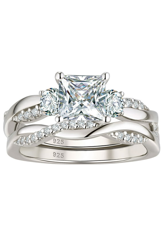 1 Carat Wedding Ring Sets Infinity Band Princess Sterling Silver Rings for Women CZ Size 4.5