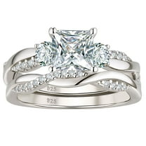 Wuziwen 1 Carat Wedding Ring Sets Infinity Band Princess Sterling Silver Rings for Women CZ Size 7